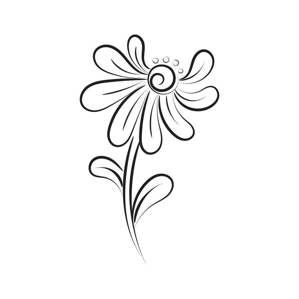 siluetas negras, flores y hierbas aisladas sobre fondo blanco. flor de boceto dibujado a mano vector