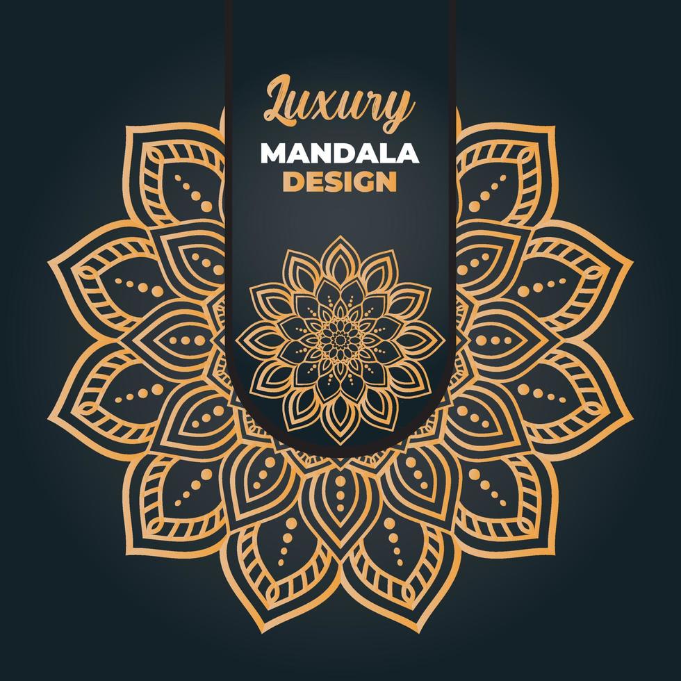 diseño de mandala ornamental y de boda de lujo y fondo islámico en color dorado vector