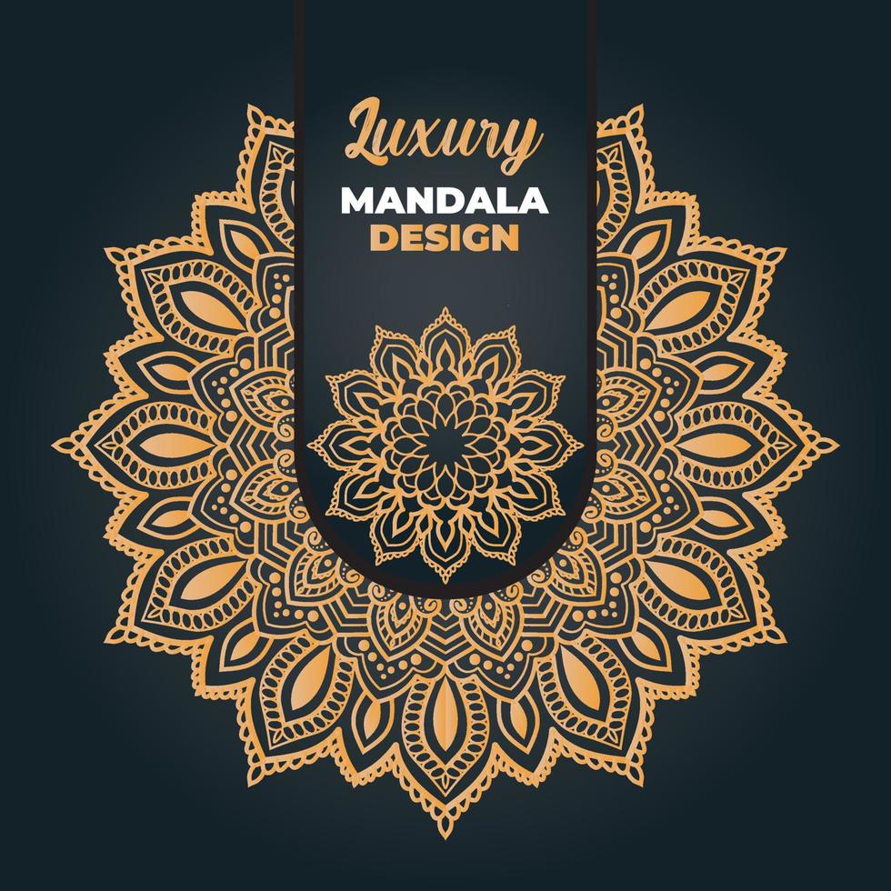 diseño de mandala ornamental y de boda de lujo y fondo islámico en color dorado vector