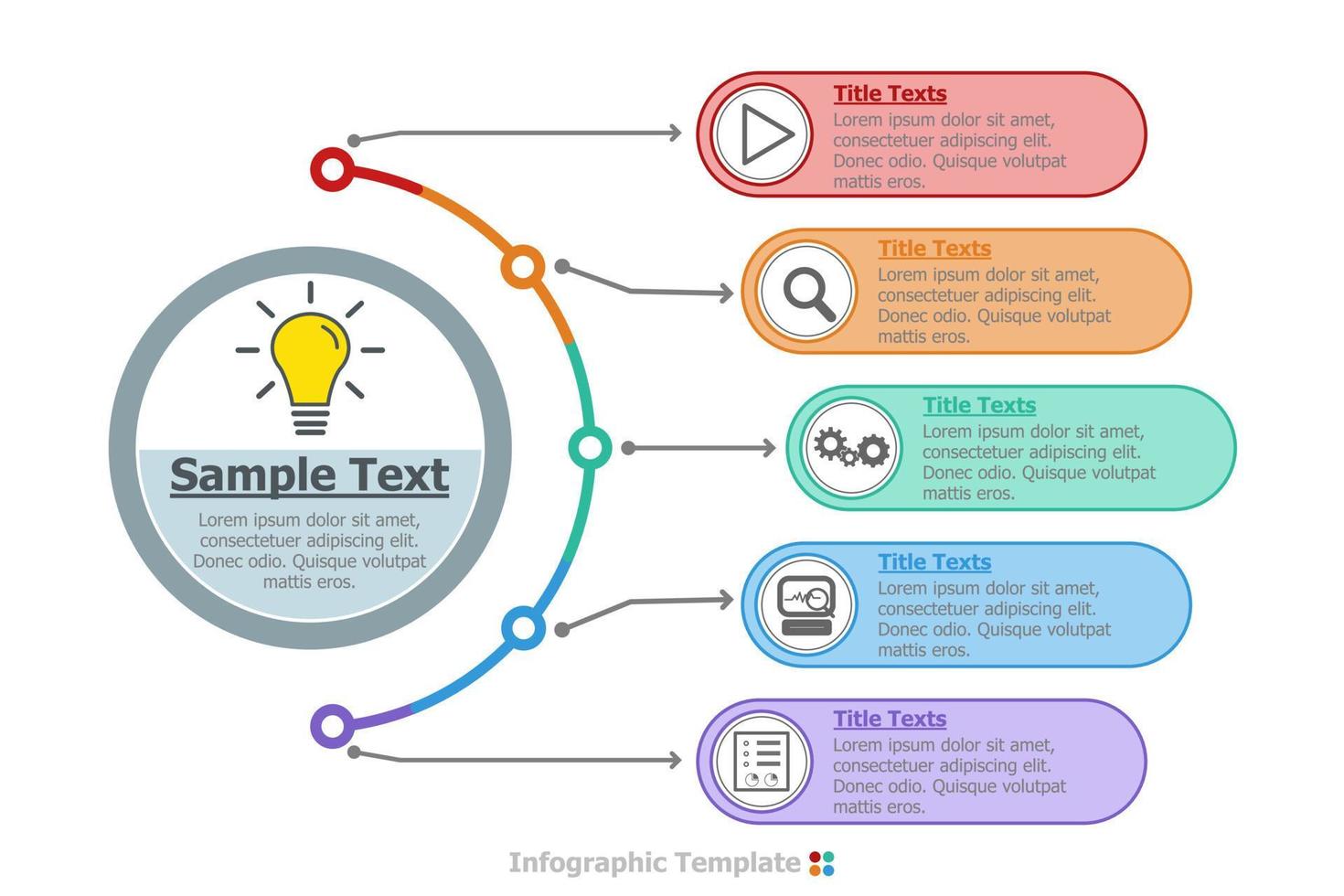 gráfico de formas de círculo infográfico de línea de tiempo con 5 opciones, pasos o procesos. infografía vectorial. vector