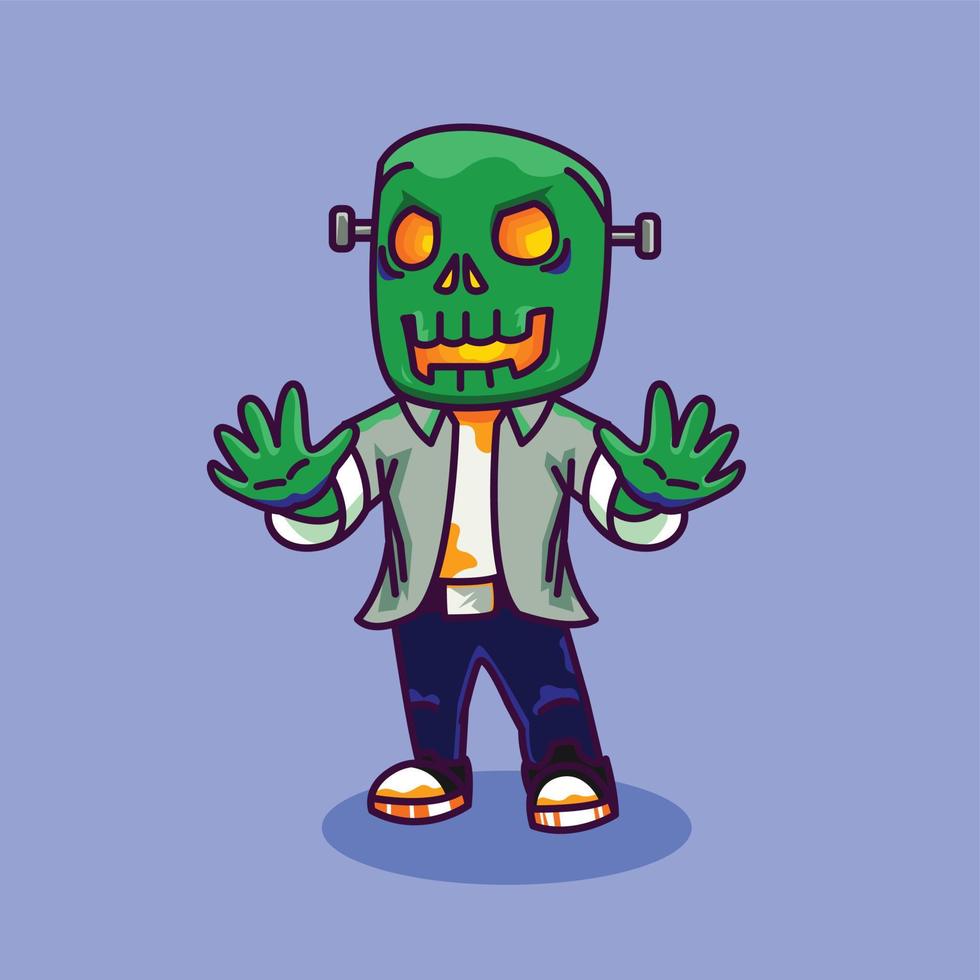 Frankenstein kid chubby chill character halloween design vector