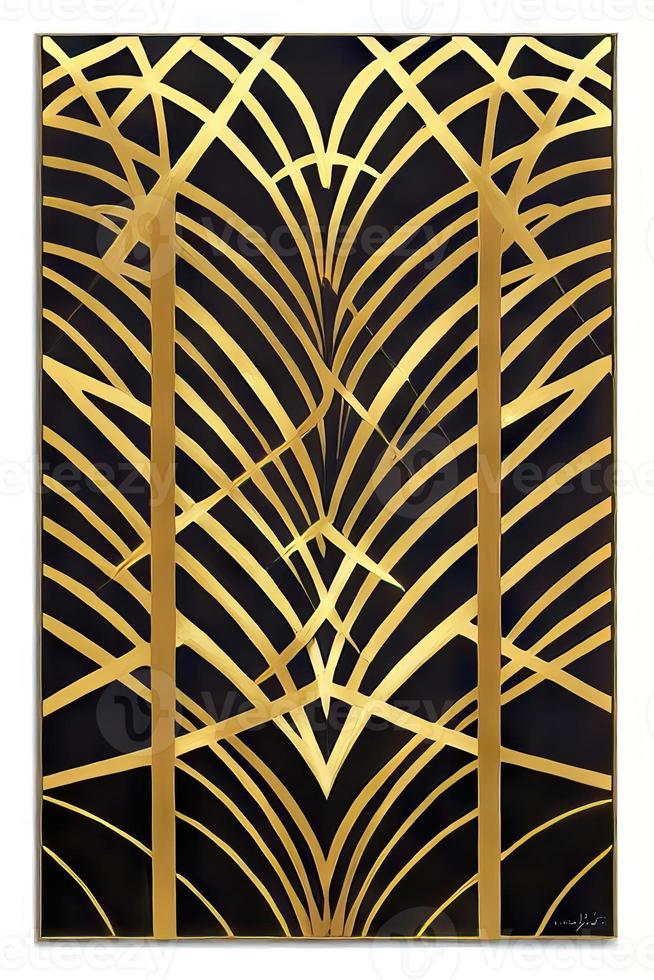Wallpaper Design with Retro Style Decorative Art in Black and Gold photo
