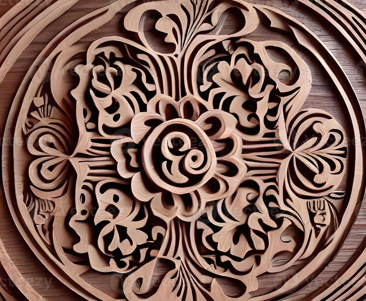 Wood and Flowers Merged in an Engraved Floral Sculpture photo