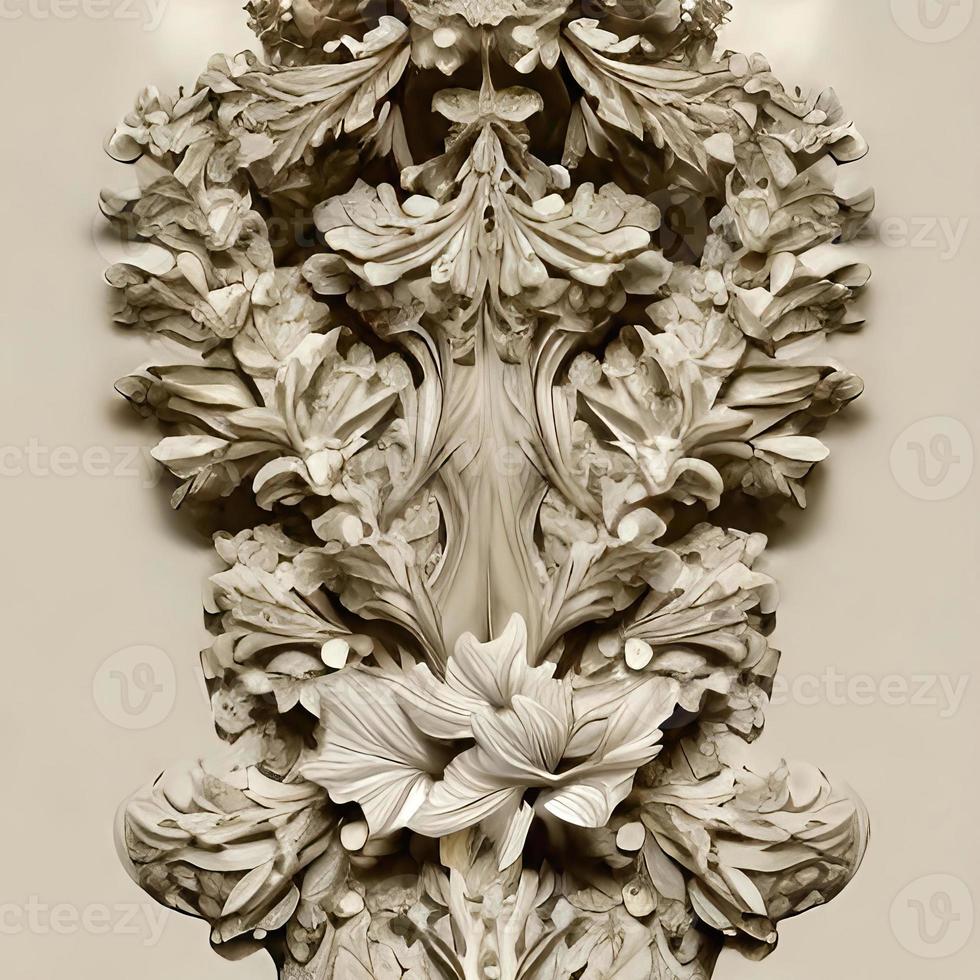 Ornamented Wooden Engravings with Vibrant Floral Motifs photo