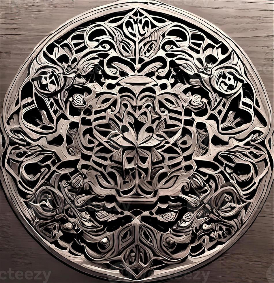 Handcrafted Wooden Floral Engraving as a Decorative Background photo
