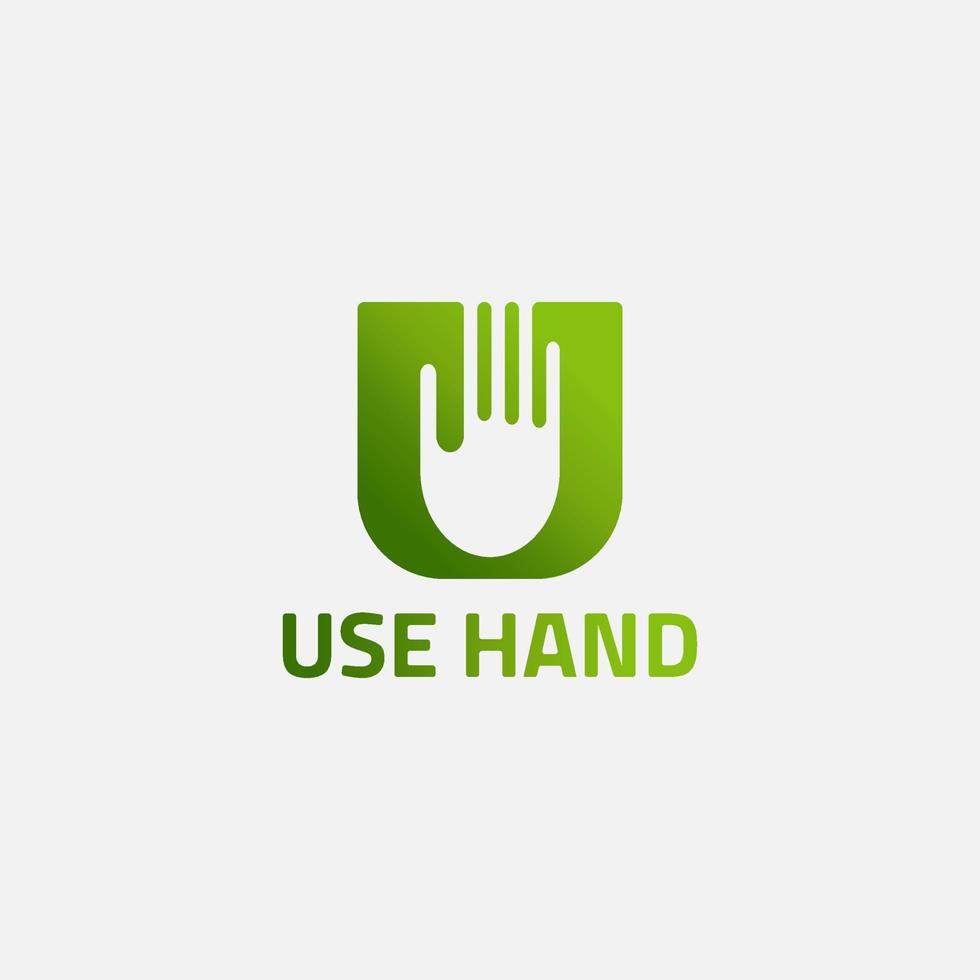Green letter U logo with hand negative space. vector