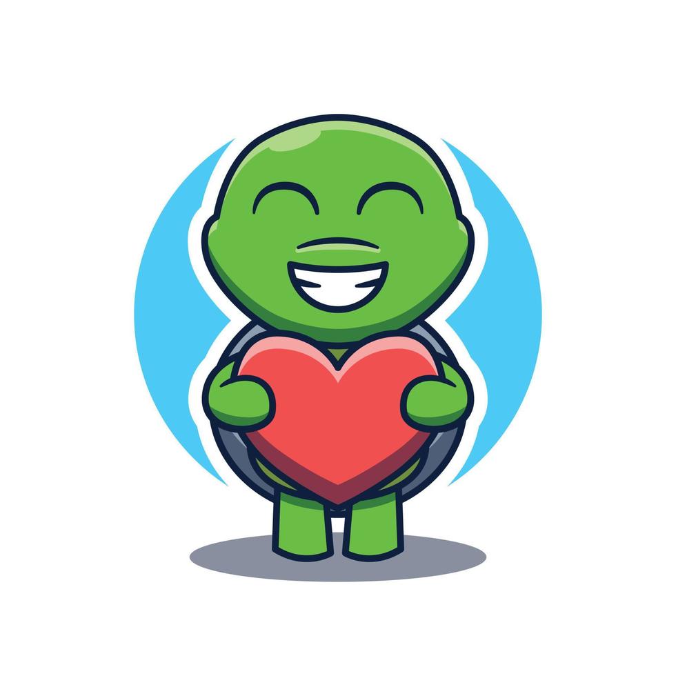 Cute turtle mascot cartoon logo holding a heart vector