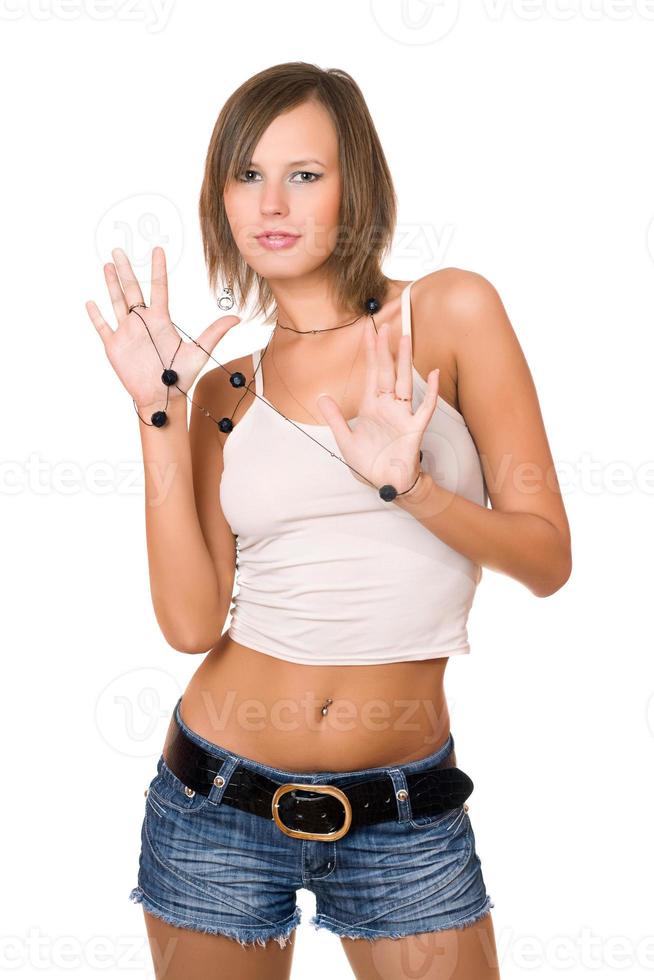 Portrait of playful girl in a white top photo