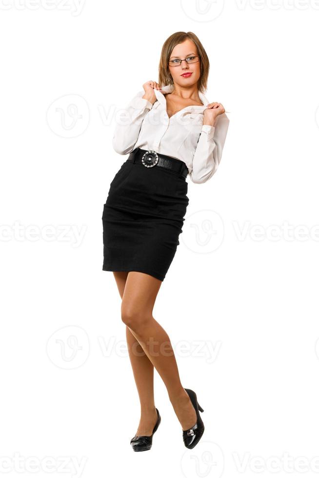 Playful young woman in a black skirt photo