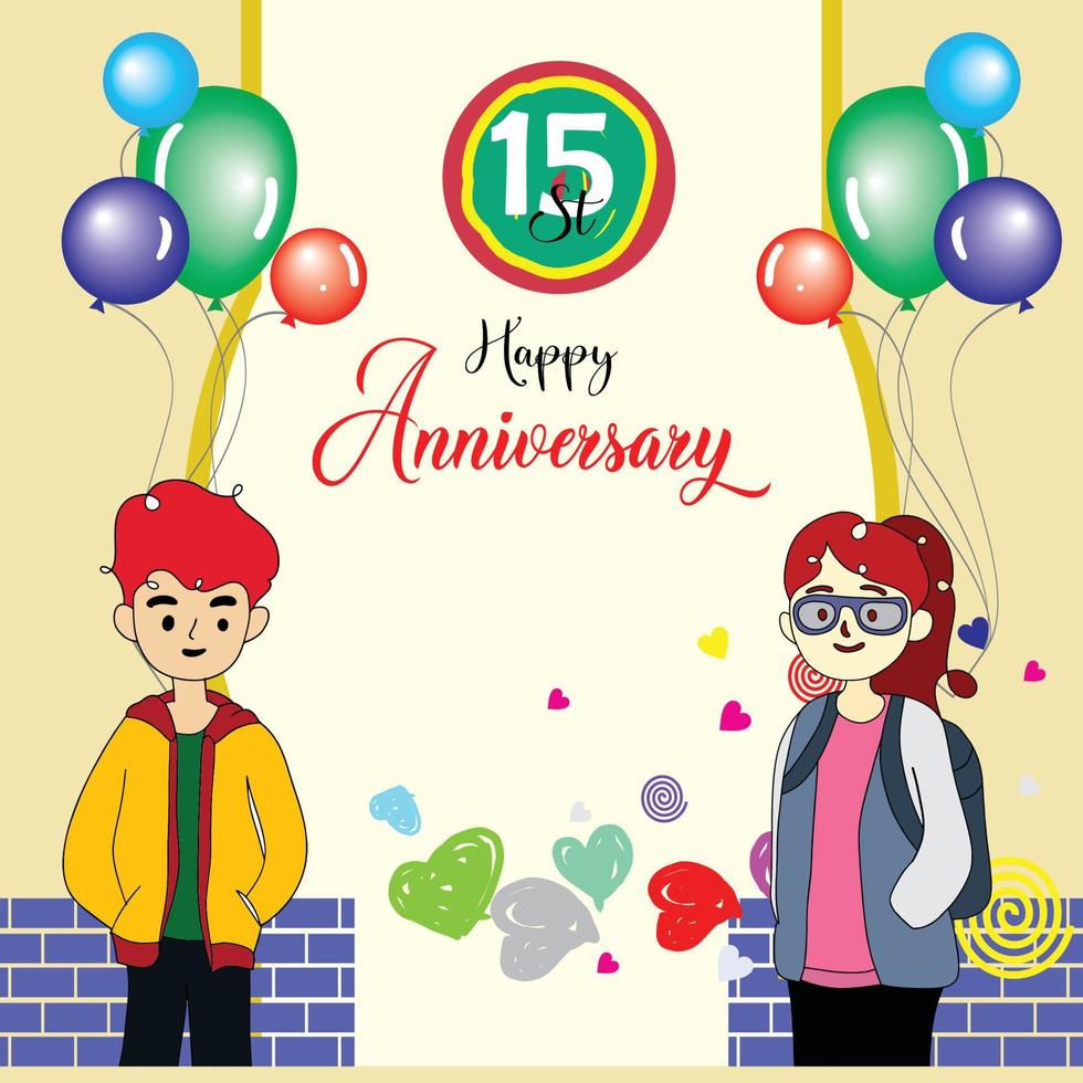 Cartoon couple in yellow background. Valentine character vector