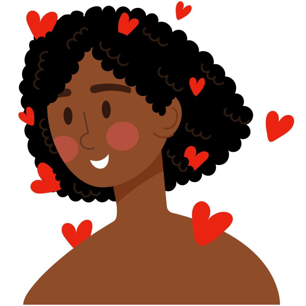 Love yourself concept. Girl,woman with hearts in her hair.Fall in love. Love your body concept. Girl Healthcare, Skincare and Haircare. vector