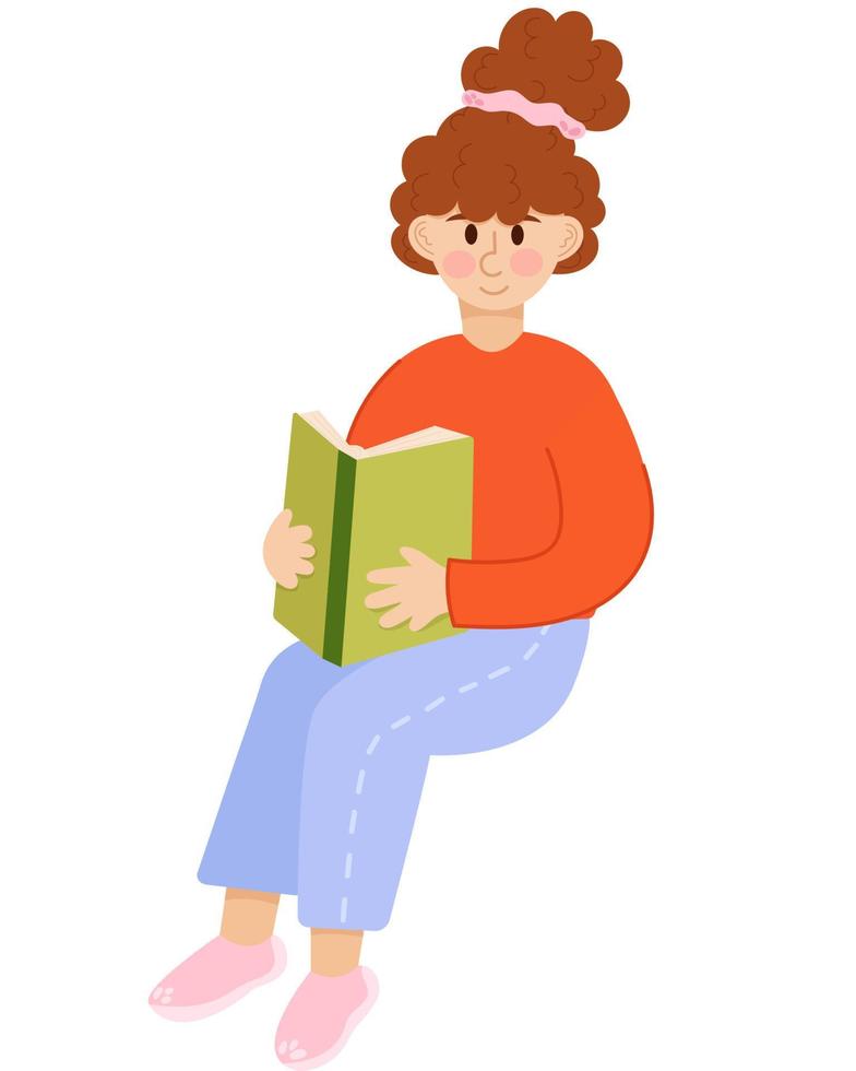 vector mujer, niña, niño está sentado y leyendo un libro. vector día mundial del libro.