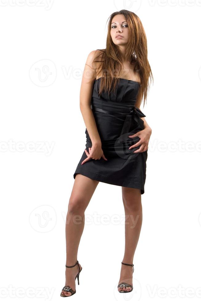 young sexy beauty woman in a black dress. Isolated photo