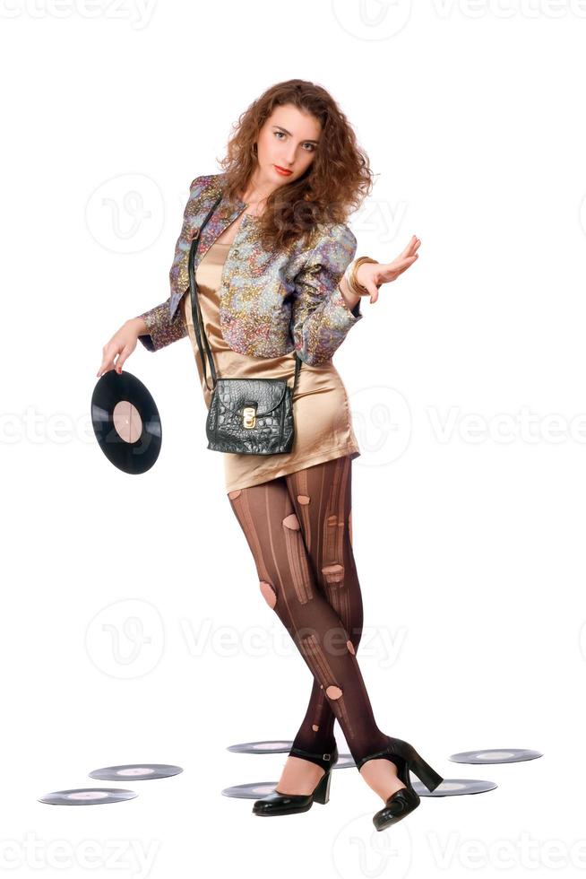 bastante, mujer joven, con, disco vinilo foto