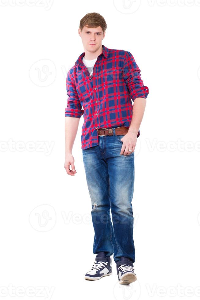 Young man posing in checked shirt photo