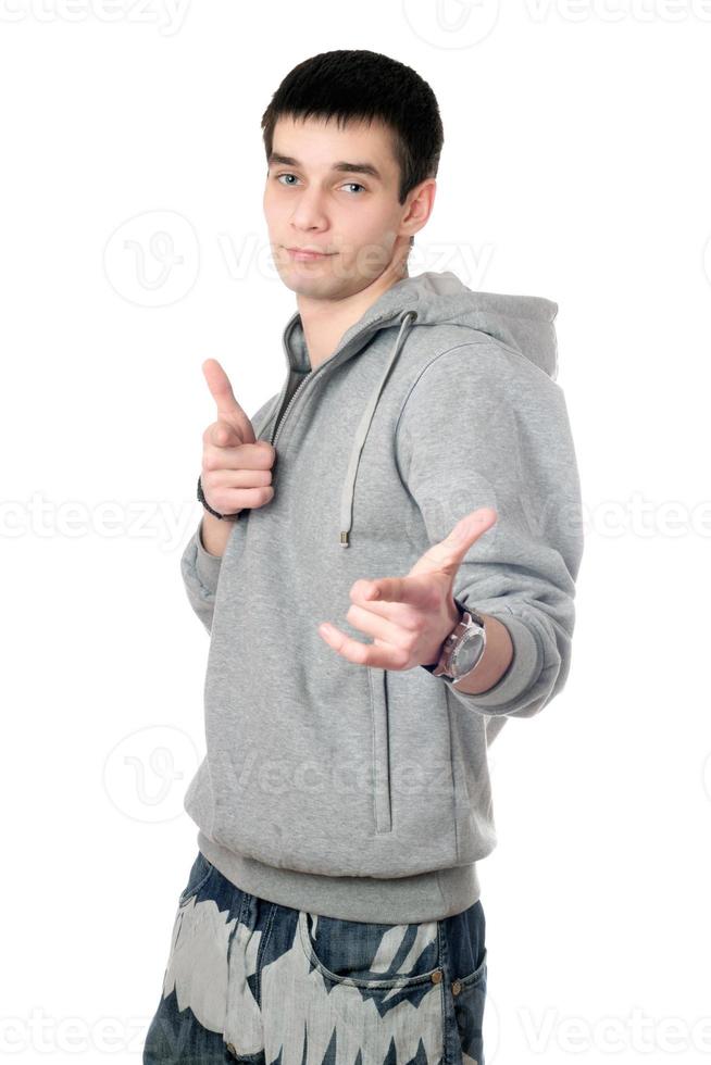 Young man in gray sweatshirt photo