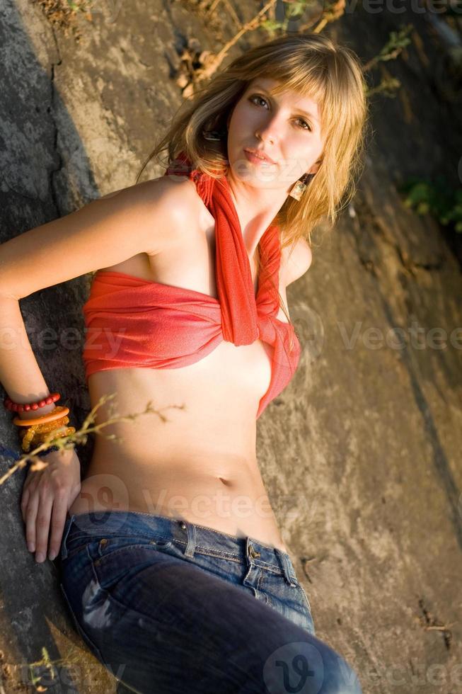 Beautiful blond woman posing photo