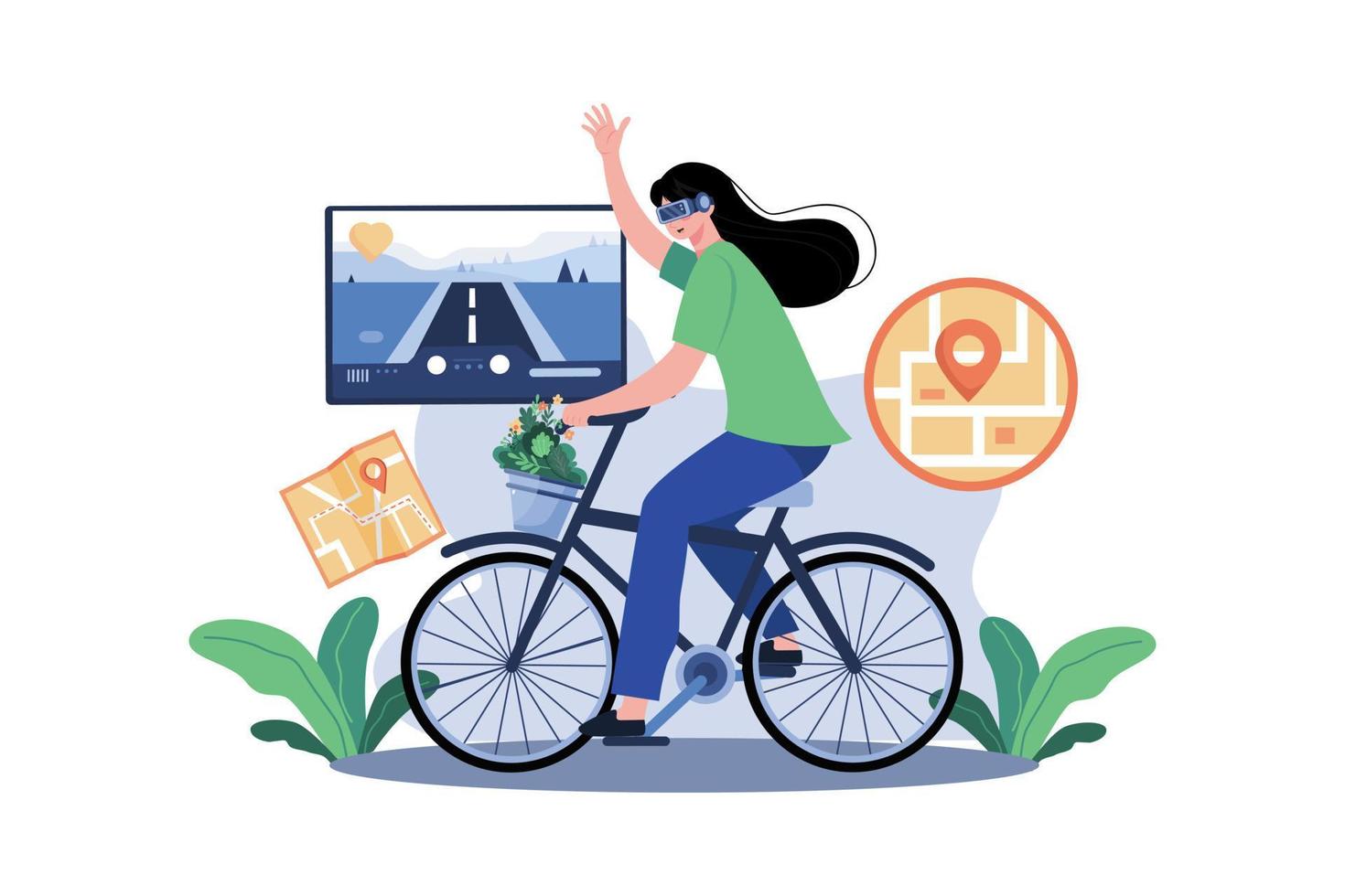 Girl Doing VR cycling Illustration concept on white background vector