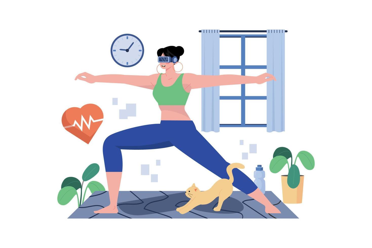 Virtual Fitness using VR Tech Illustration concept on white background vector