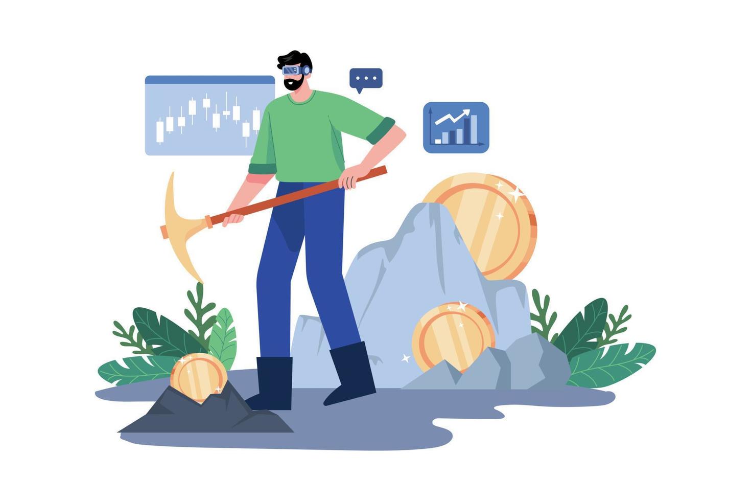 Man mining bitcoin using Virtual technology vector