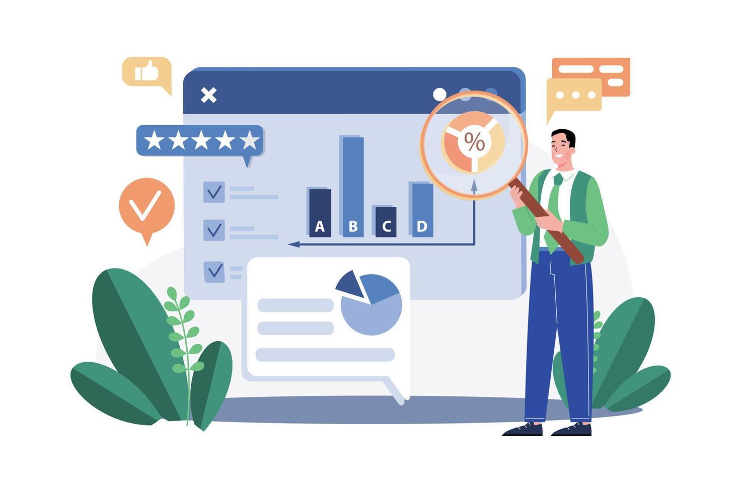 Business Man Analysis Survay Online Result With Graph. vector