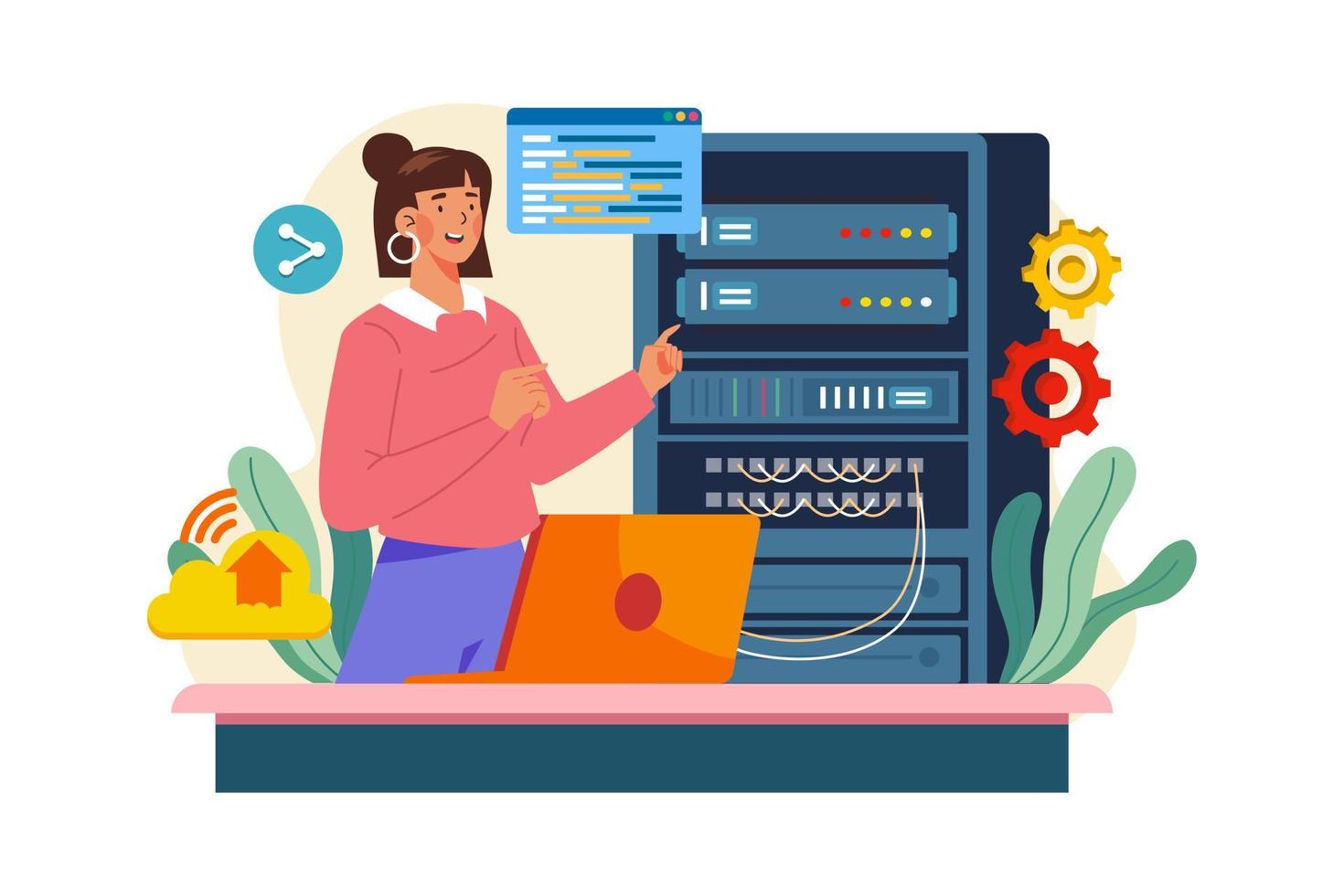 Server Maintenance Illustration concept. A flat illustration isolated on white background vector