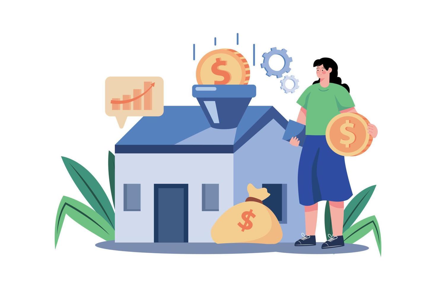 mujer visitando propiedad con agente inmobiliario. vector