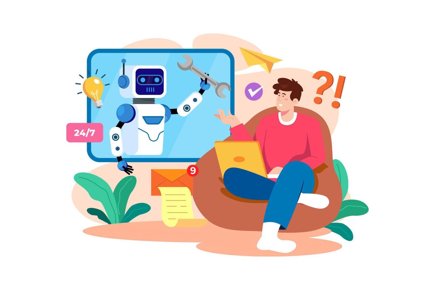 Chatbot Robot Support People In The Office. 18942458 Vector Art at Vecteezy
