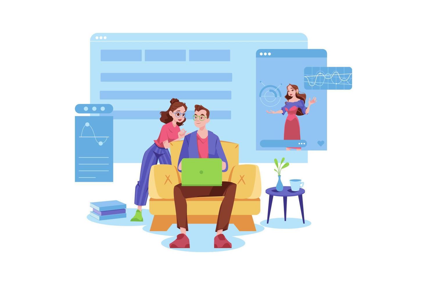 People Watching Online Analytics Illustration concept on white background vector