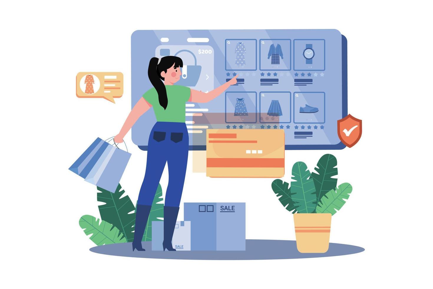 Shopaholic Is Making Purchases In An Online Store. vector