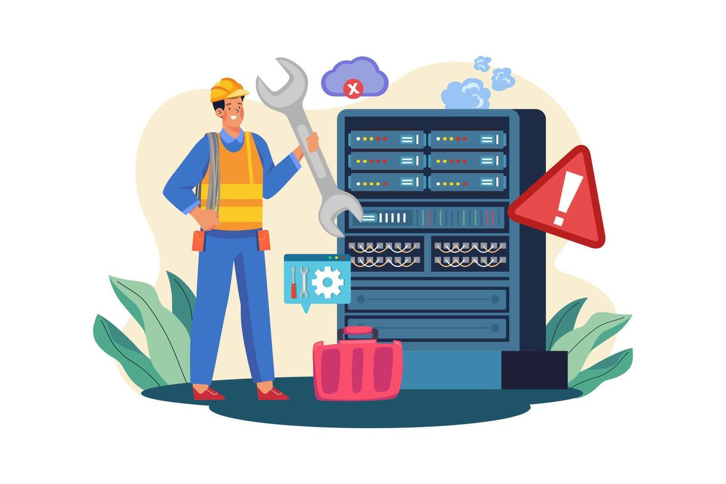 Server Maintenance Illustration concept. A flat illustration isolated on white background vector