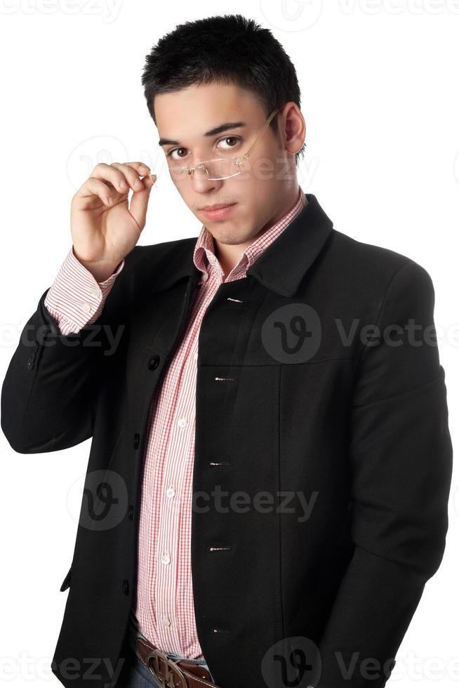 Handsome young man in a black jacket photo