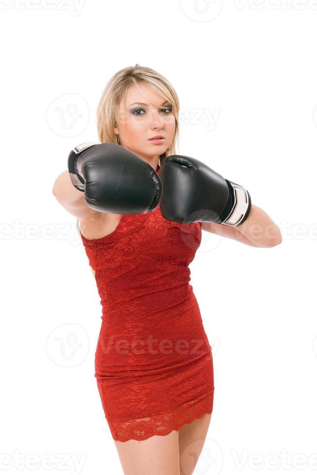 Pretty young blonde in boxing gloves photo