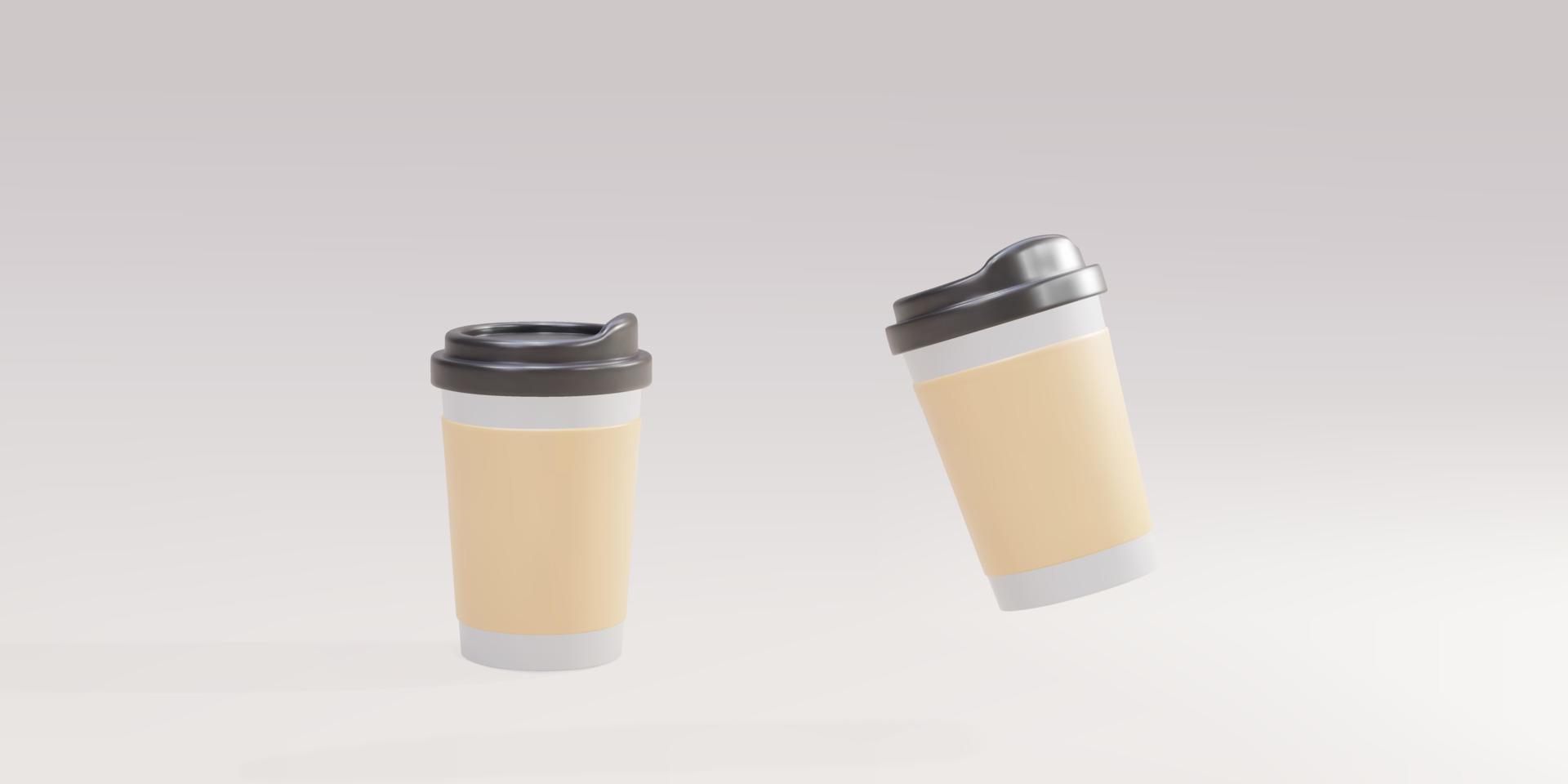 3d two paper coffee cups on a grey background. Vector illustration.