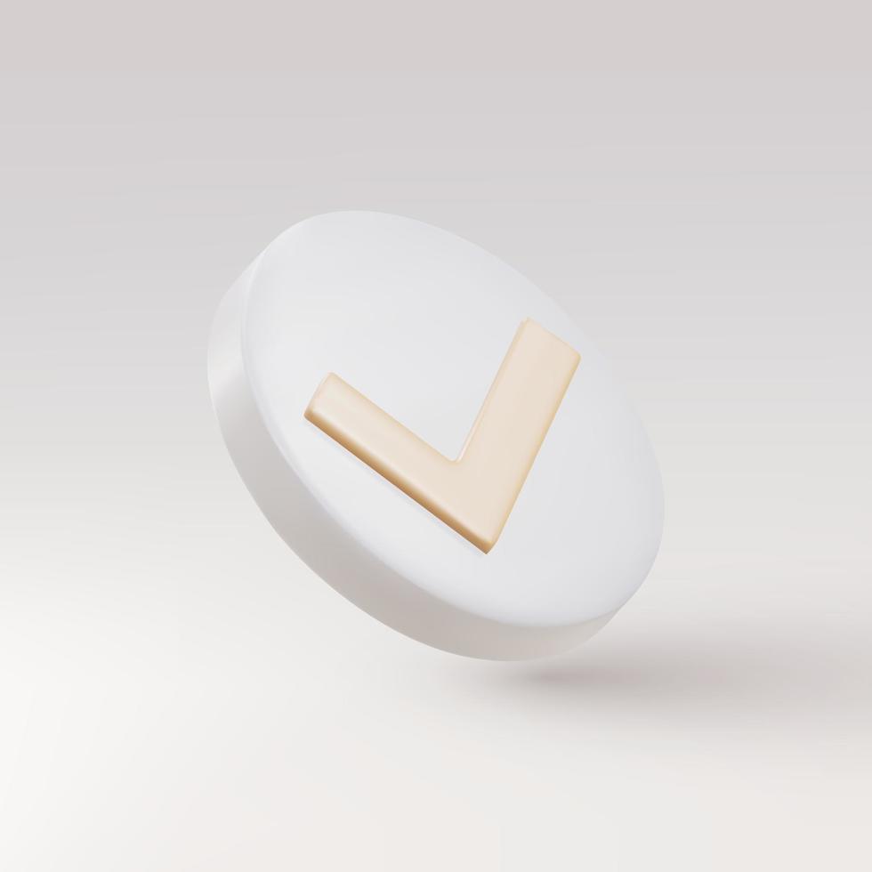 3d realistic check  mark button - OK, app icon. Vector illustration.