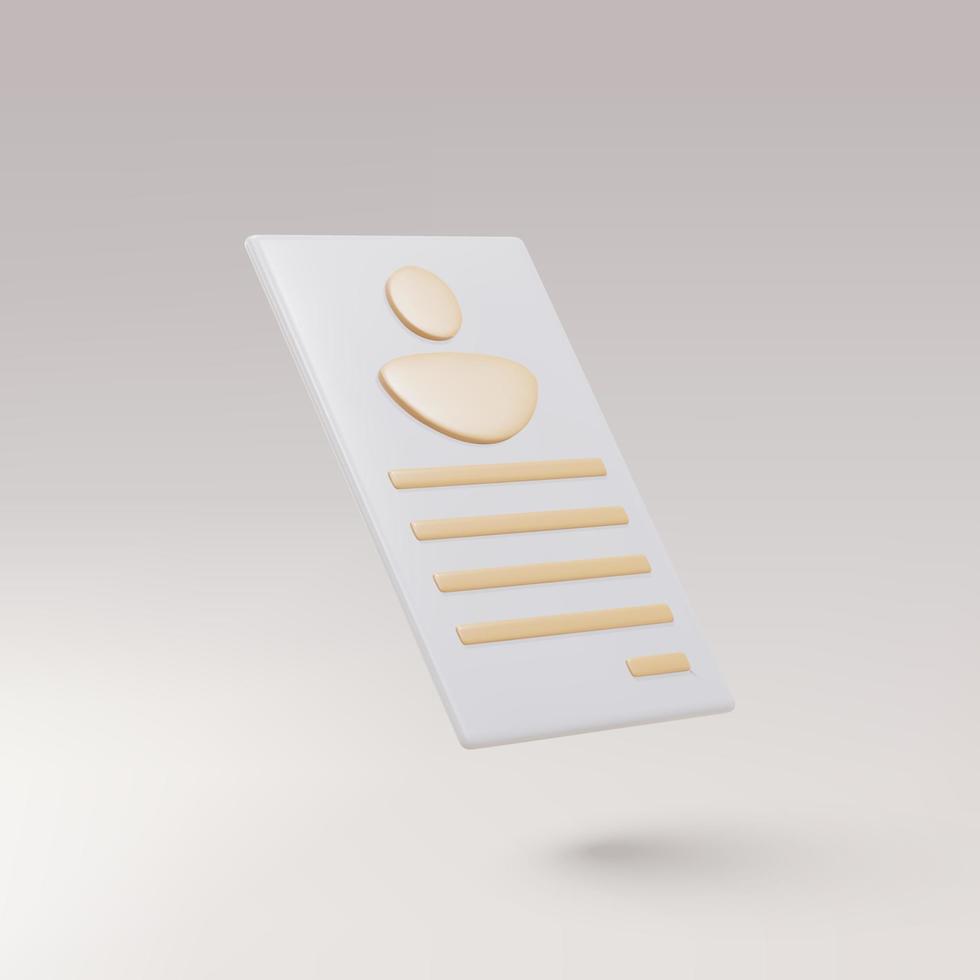 3d resume icon. Job search, human resources, business, job interview, recruitment concept. Vector illustration.