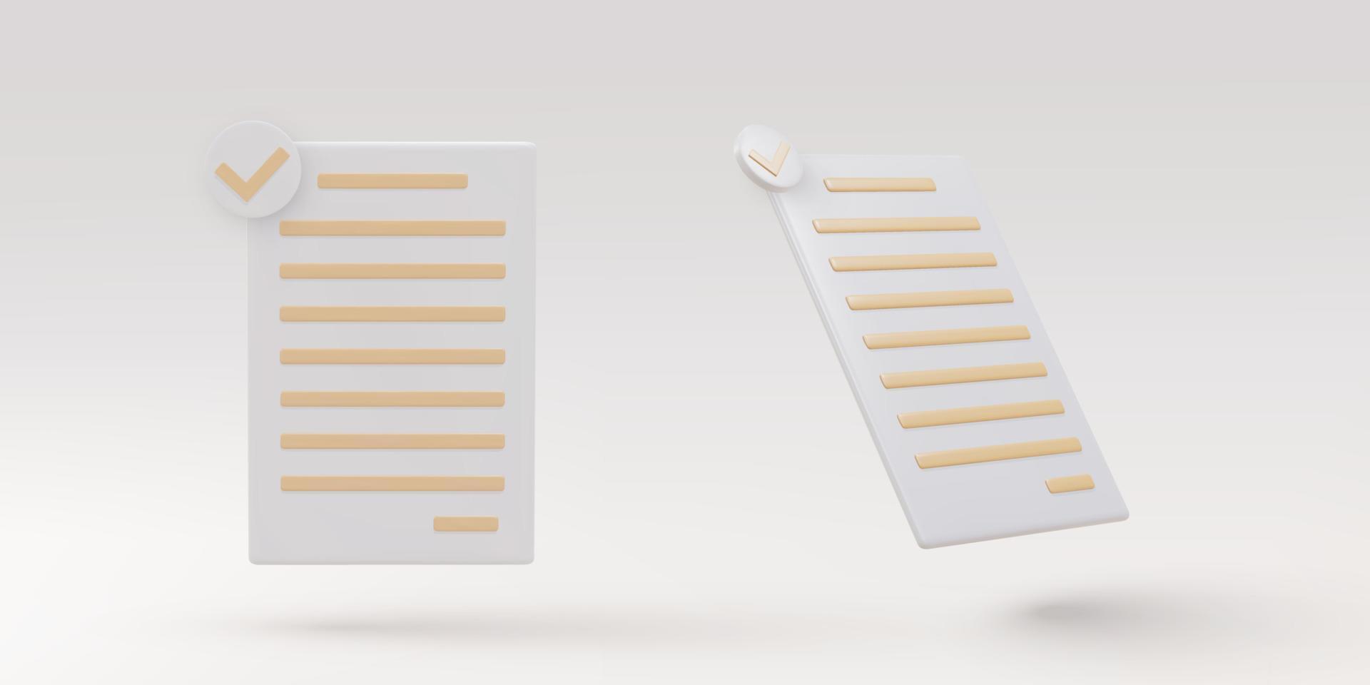3d two realistic Documents icon. Stack of paper sheets. A confirmed or approved document. Business icon. Vector illustration.