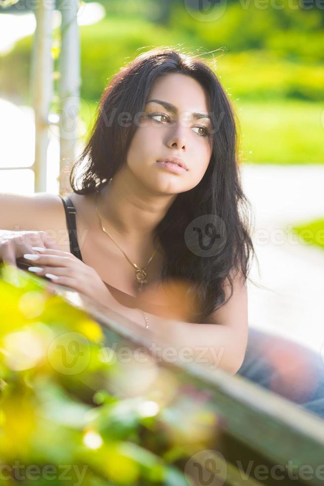 Pretty thoughtful brunette photo