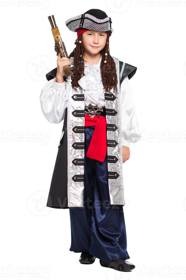 Young boy posing in pirate costume photo