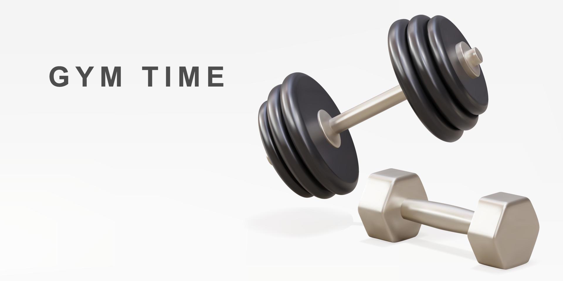 3d two dumbbells - gym time concept. Vector illustration.
