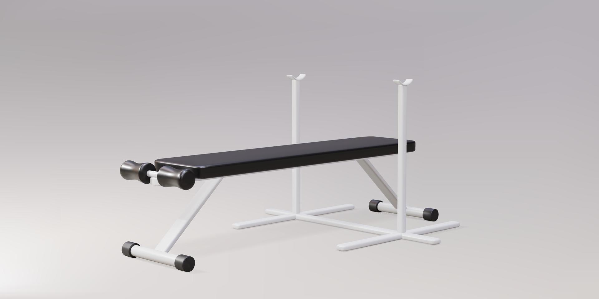 3d realistic gym bench on white stand isolated on gray background. Vector illustration.