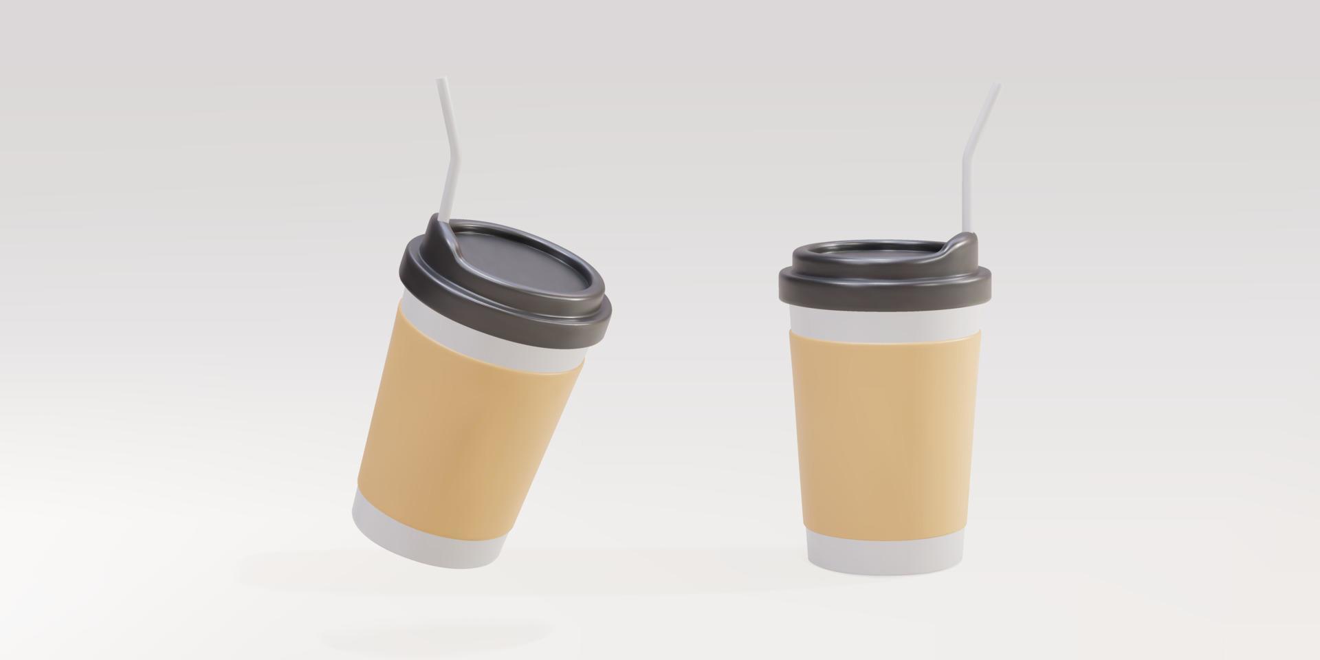 Tazas de café de papel blanco en 3D sobre un fondo gris. ilustración vectorial vector