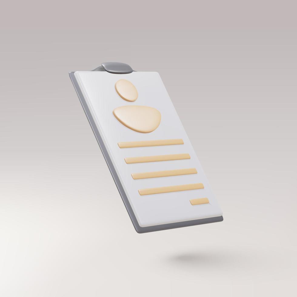 3d realistic  resume icon. Job search, human resources, business, job interview, recruitment concept. Vector illustration.