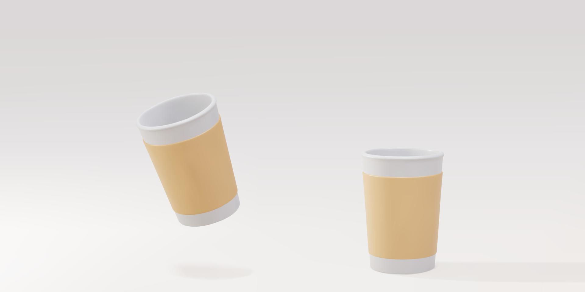 3d two paper open cups on a grey background. Vector illustration.