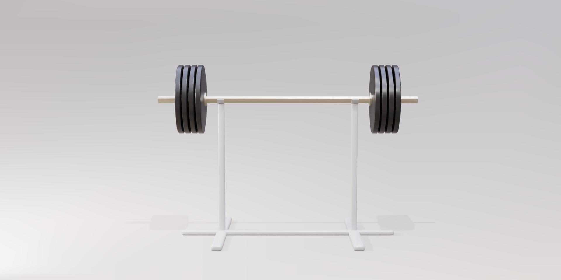 3d realistic barbell on stand isolated on gray background. Vector illustration.