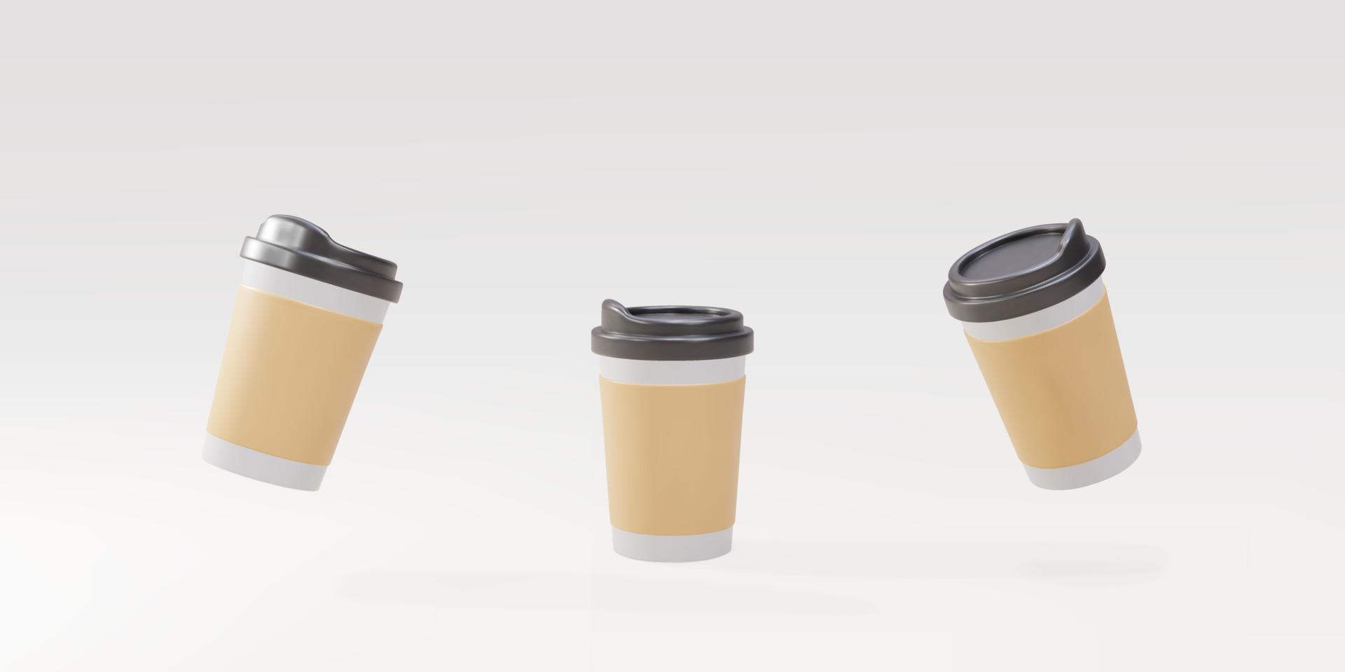 Juego de tazas de café de papel en 3d sobre un fondo blanco. ilustración vectorial vector