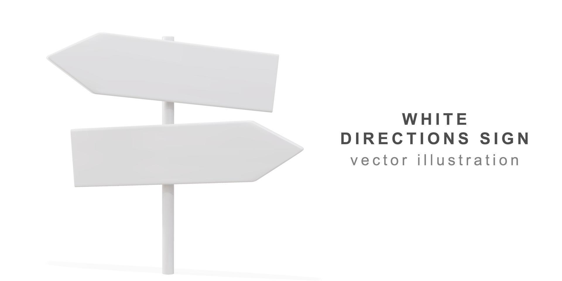 3d white directions sign on white background. Vector illustration.