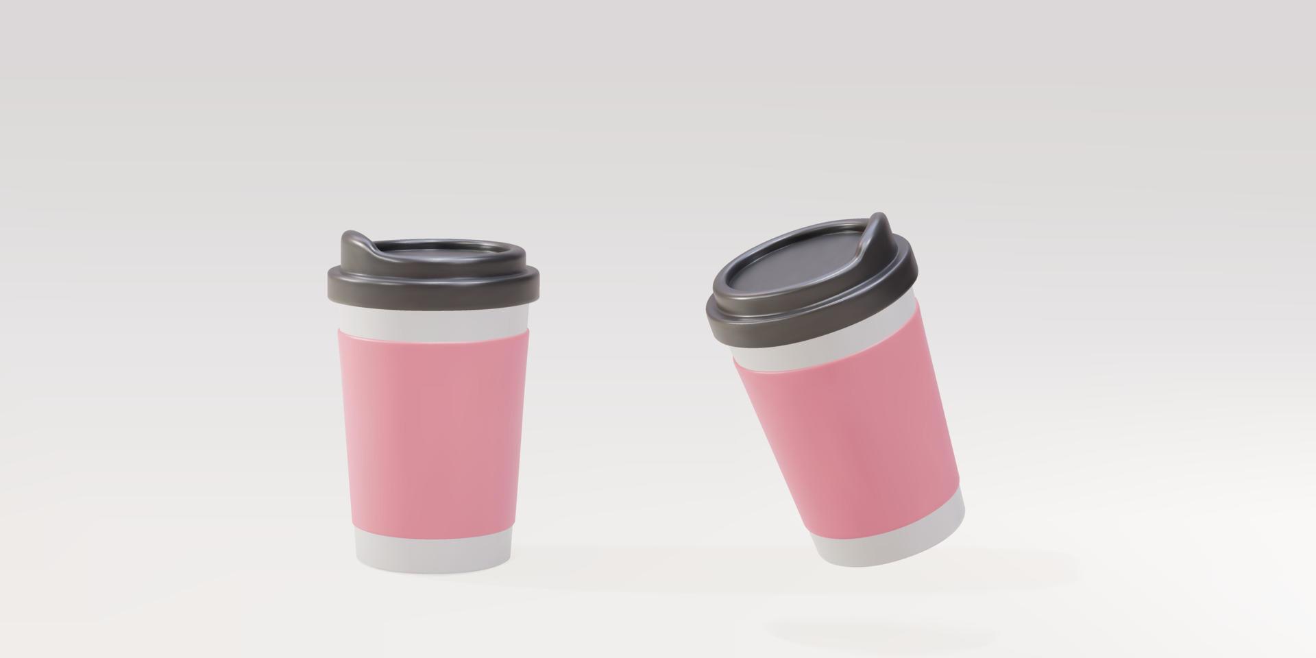 3d two paper coffee cups. Vector illustration.