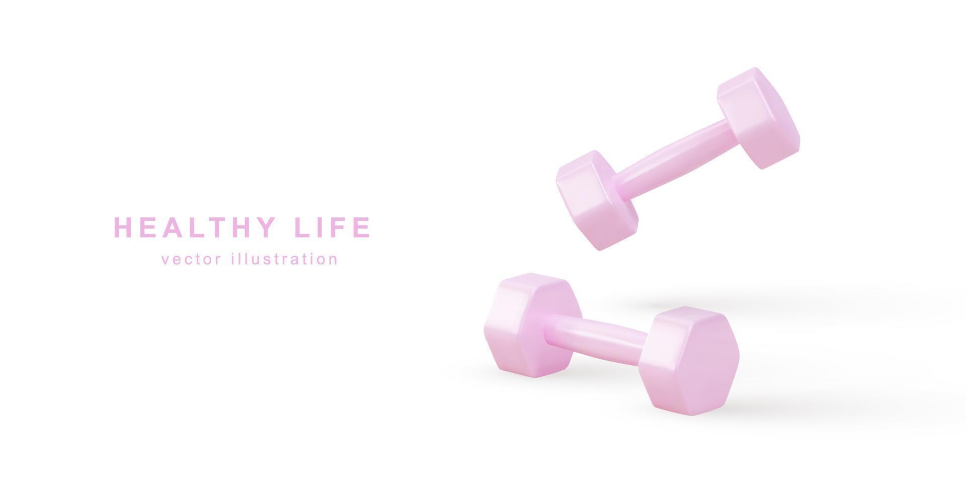 3d two realistic pink dumbbells isolated on white background. Vector illustration.