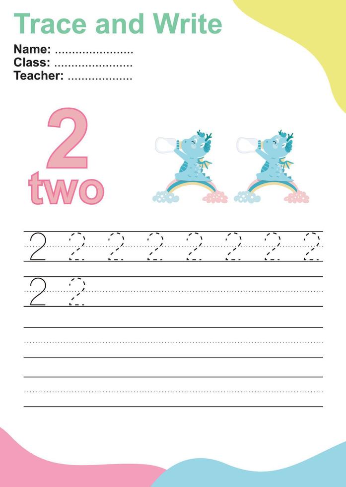 Trace and write number for children. Exercise for children to recognize the number. Educational worksheet for preschool. Vector file.